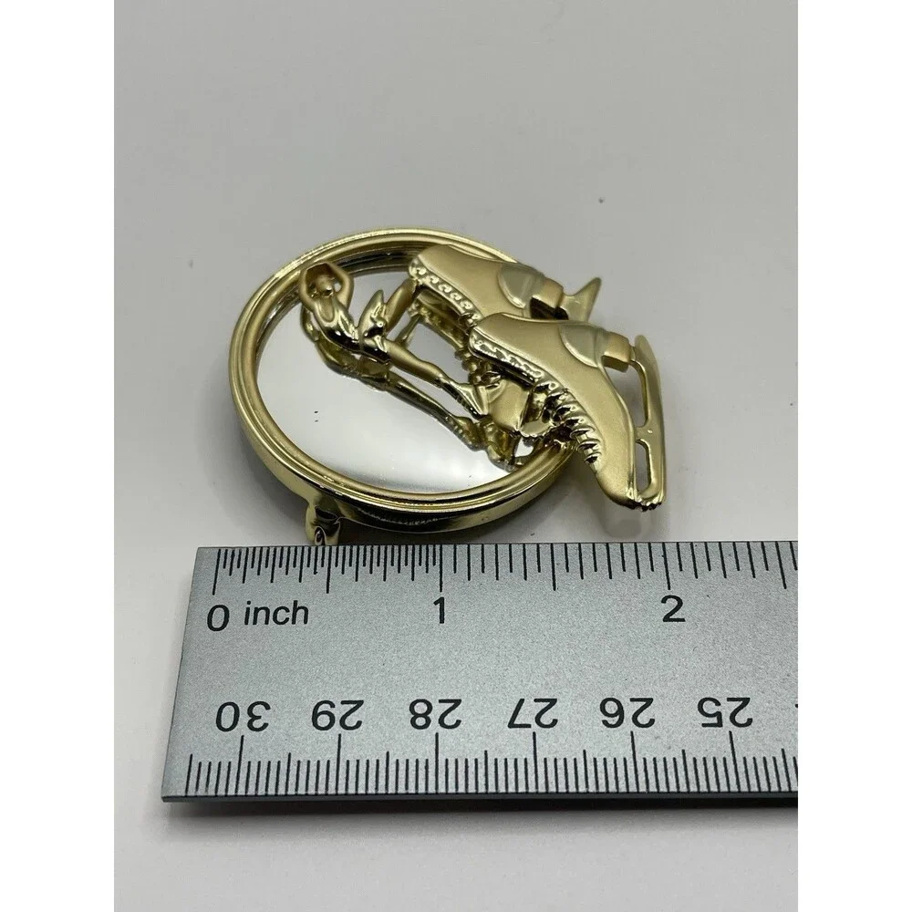 Danecraft Ice Skating Figure Mirror Gold Tone Brooch NOS